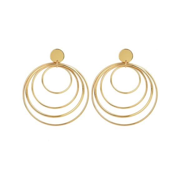 **SHIVANI* Gold Round Layer Fashion Dangle Earrings - Picture 3 of 5